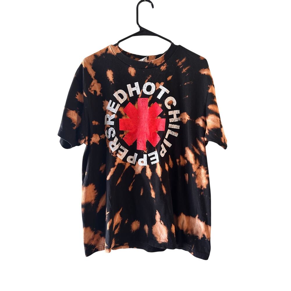 Red Hot Chili Peppers Black Bleached Tie Dye T-Shirt Men Sz L